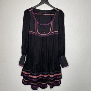 Mango MNG Black Tiered Long Sleeve Ribbon Dress Size XS